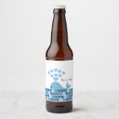 かわいい青いクジラとハート ビールラベル (正面)