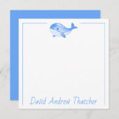 かわいい青いクジラの名前入りのカード ノートカード (正面/裏面)