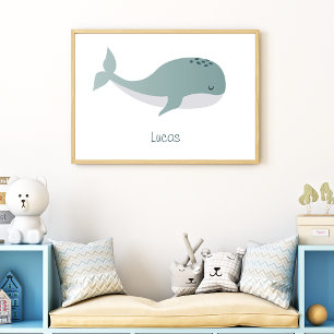 かわいい青いクジラの子供の名前付き ポスター