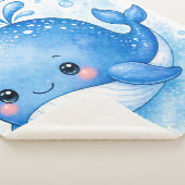 かわいい青いクジラの水彩画  シェルパブランケット (3/4)