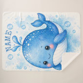 かわいい青いクジラの水彩画  シェルパブランケット (正面(横))