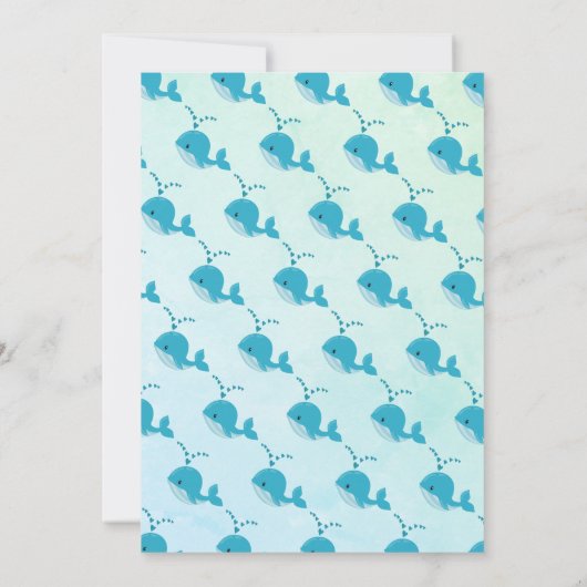 かわいい青いクジラの海をテーマにした赤ちゃんシャワー サンキューカード (裏面)