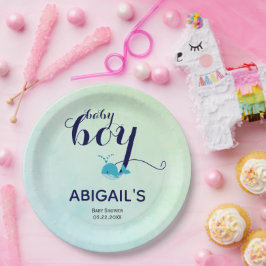 かわいい青いクジラの海をテーマにした赤ちゃんシャワー ペーパープレート