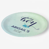 かわいい青いクジラの海をテーマにした赤ちゃんシャワー ペーパープレート (アングル)