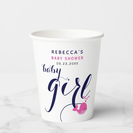 かわいい青いクジラの海をテーマにした赤ちゃんシャワー 紙コップ (裏面)