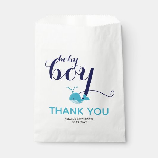 かわいい青いクジラの海テーマありがとうありがとう赤ちゃんシャワー フェイバーバッグ (正面)