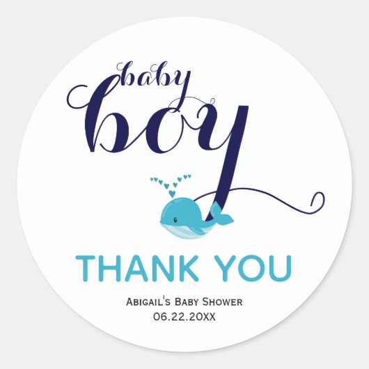 かわいい青いクジラの海テーマありがとうありがとう赤ちゃんシャワー ラウンドシール (正面)
