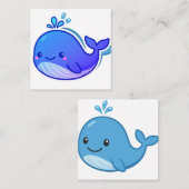 かわいい青いクジラステッカー スクエア名刺 (正面/裏面)
