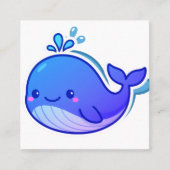 かわいい青いクジラステッカー スクエア名刺 (正面)