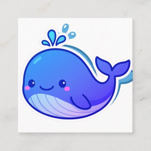 かわいい青いクジラステッカー スクエア名刺 (正面)