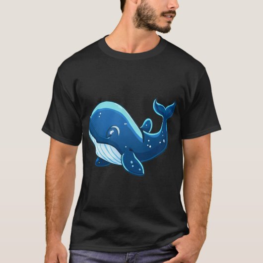 かわいい青いクジラ海の魚 Tシャツ (正面)