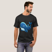 かわいい青いクジラ海の魚 Tシャツ (正面フル)
