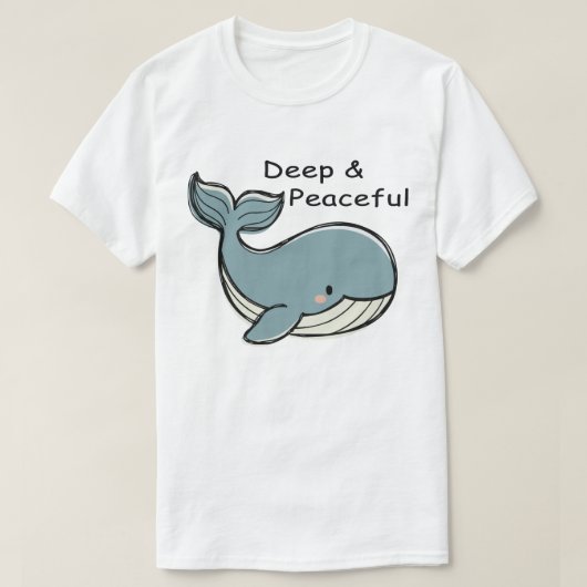 かわいい青いクジラ 深い & 穏やか Tシャツ (デザイン正面)