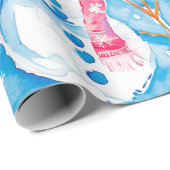 かわいい青いクリスマスの水彩雪だるま ラッピングペーパー (ロールコーナー)