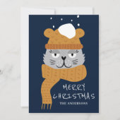 かわいい青いクリスマス猫 シーズンカード (正面)