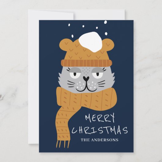 かわいい青いクリスマス猫 シーズンカード (正面)