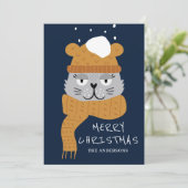 かわいい青いクリスマス猫 シーズンカード (スタンド正面)