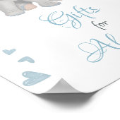 かわいい青いグレー象ギフトボーイベビーシャワーのサイン ポスター (角)