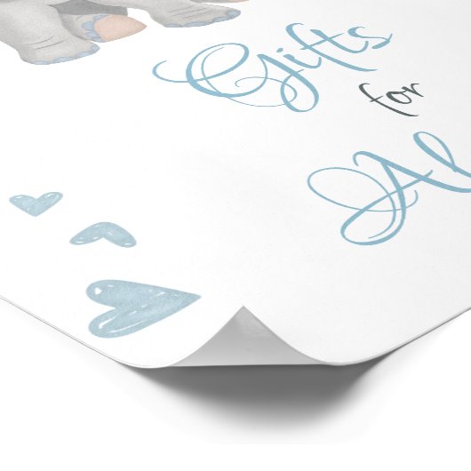 かわいい青いグレー象ギフトボーイベビーシャワーのサイン ポスター (角)