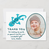 かわいい青いゲコリザードの子供の写真の誕生日 サンキューカード (正面)