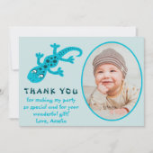 かわいい青いゲコリザードの子供の写真の誕生日 サンキューカード (正面)