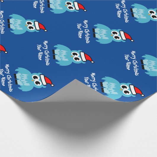 かわいい青いサンタフカスタムクロウの子のクリスマス休暇 ラッピングペーパー (角)