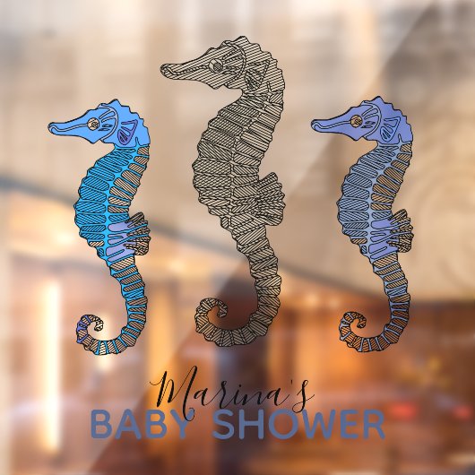 かわいい青いシーホースおもしろい男の子の赤ん航海のだシャワー ウィンドウサイン (シート2)