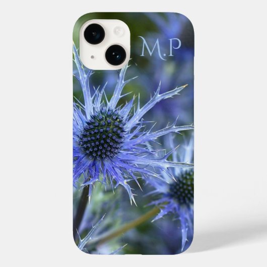 かわいい青いシー・ホリー・アザミのモノグラム Case-Mate iPhoneケース (裏面)