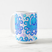 かわいい青いタコ模様のコーヒーマグ コーヒーマグカップ (正面左)