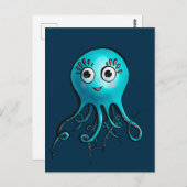 かわいい青いタコ - キュートな海の生き物の漫画 ポストカード (正面/裏面)