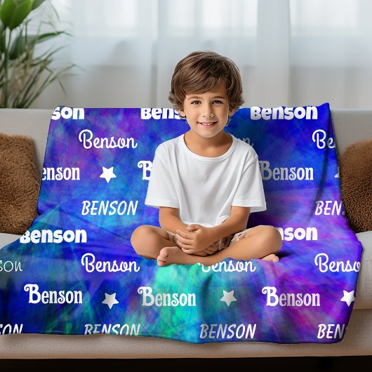 かわいい青いターコイズの繰り返し名パーソナライズされた フリースブランケット