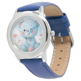 かわいい青いテディベアが庭にいる 腕時計