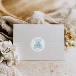 かわいい青いテディベア ありがとう ラウンドシール