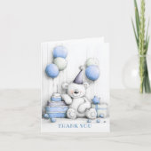 かわいい青いテディベア 誕生日おめでとう サンキューカード (正面)