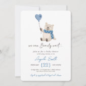 かわいい青いテディベア 赤ちゃんの誕生が待ち遠しい ベビーシャワー 招待状 (正面)
