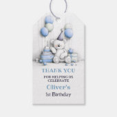 かわいい青いテディベア 1歳の誕生日ありがとう ギフトタグ (正面)