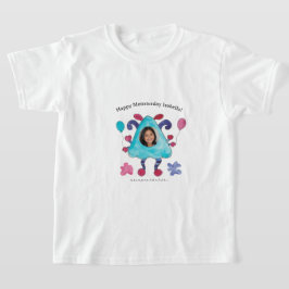 かわいい青いトライアングルモンスター キッズ 誕生日Tシャツ Tシャツ