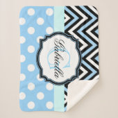 かわいい青いドットとストライプ シェルパブランケット (正面)