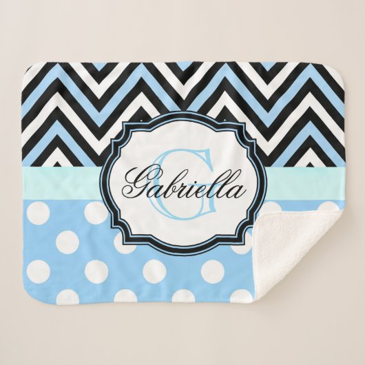 かわいい青いドットとストライプ シェルパブランケット (正面(横))