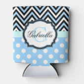 かわいい青いドットとストライプ 缶クーラー (正面)