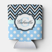 かわいい青いドットとストライプ 缶クーラー (裏面)