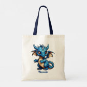 かわいい青いドラゴンがパーソナライズ トートバッグ (裏面)