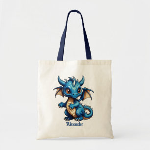かわいい青いドラゴンがパーソナライズ トートバッグ