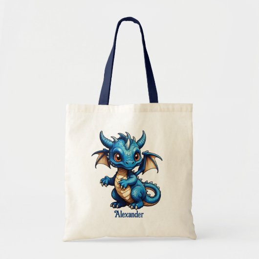 かわいい青いドラゴンがパーソナライズ トートバッグ (正面)