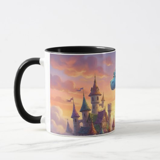 かわいい青いドラゴンの幻想的なコーヒーマグ マグカップ (左)