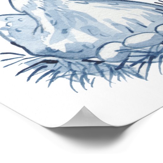 かわいい青いニワトリの水彩画 動物 自然 ポスター (角)