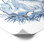 かわいい青いニワトリの雌の水彩画 動物 自然 ポスター (角)