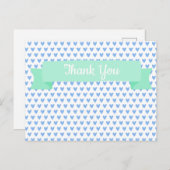 かわいい青いハートの模様 | ベビーシャワー感謝メッセージ ポストカード (正面/裏面)