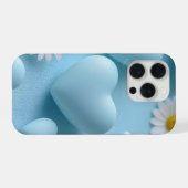 かわいい青いハートの花の携帯ステッカー iPhoneケース (裏面横)