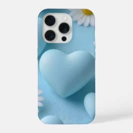 かわいい青いハートの花の携帯ステッカー iPhone 15 PROケース